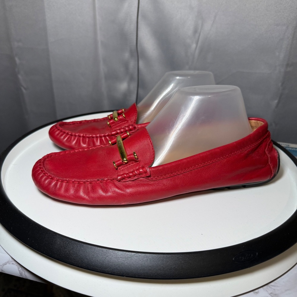 LRL Galiana Driving Loafers 10B Red Leather Gold Hardware Moc Toe Casual Classic - Picture 2 of 11